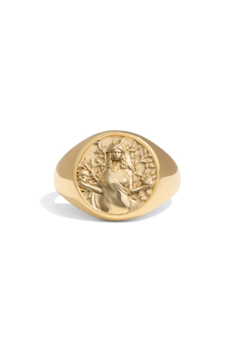 Goddess Signet Ring, Main, color, PERSEPHONE/ 14K GOLD VERMEIL