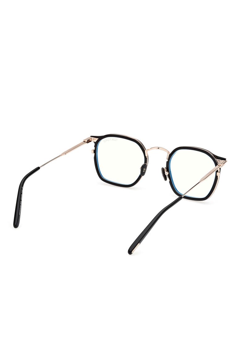 50mm Round Blue Light Blocking Glasses, Alternate, color, BLACK / ROSE GOLD / HAVANA