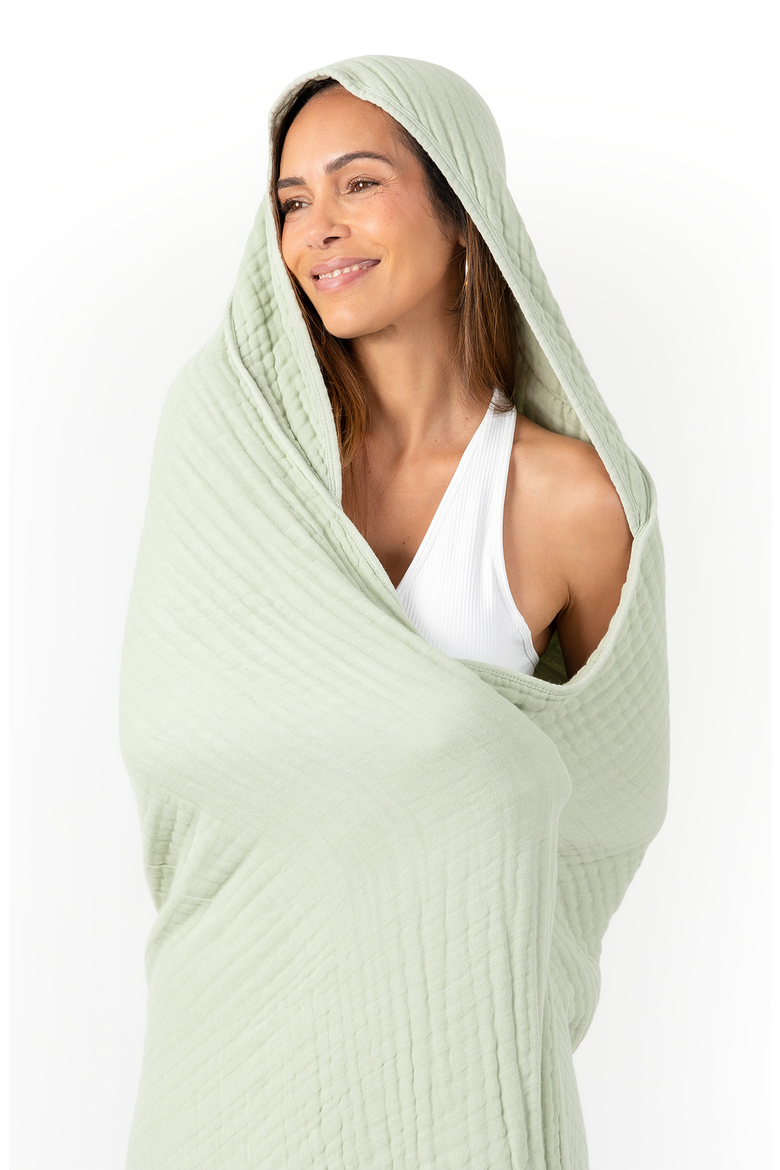 Adult Muslin Hooded Towel, Alternate, color, Sage