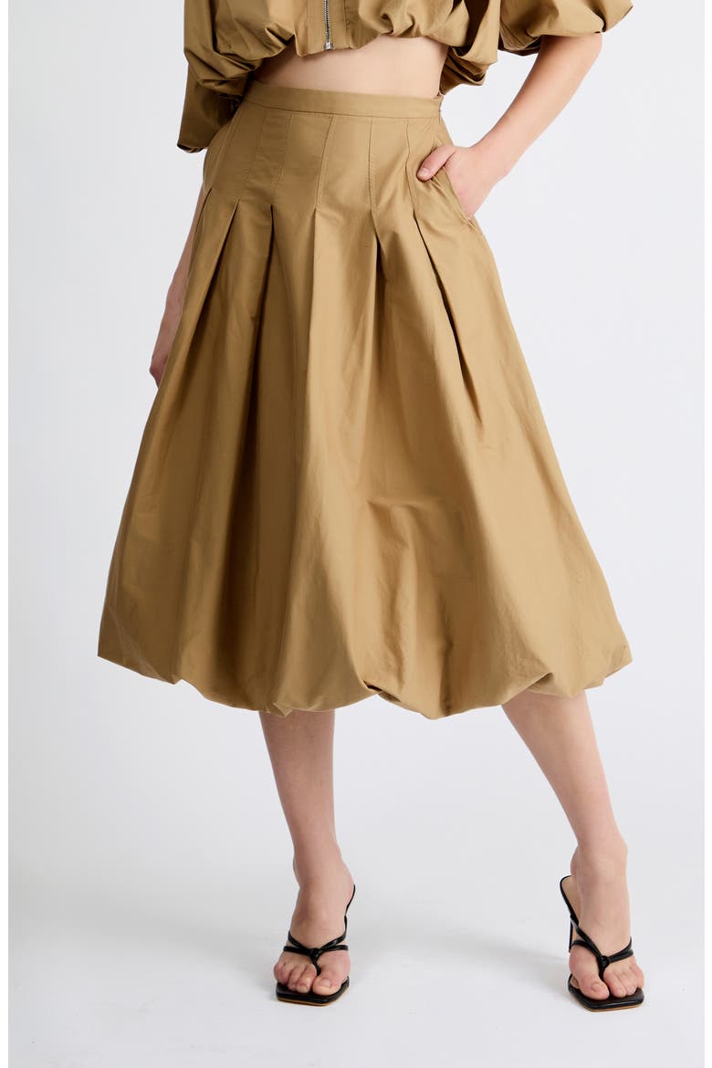 Indie Bubble Hem Midi Skirt, Main, color, TOFFEE
