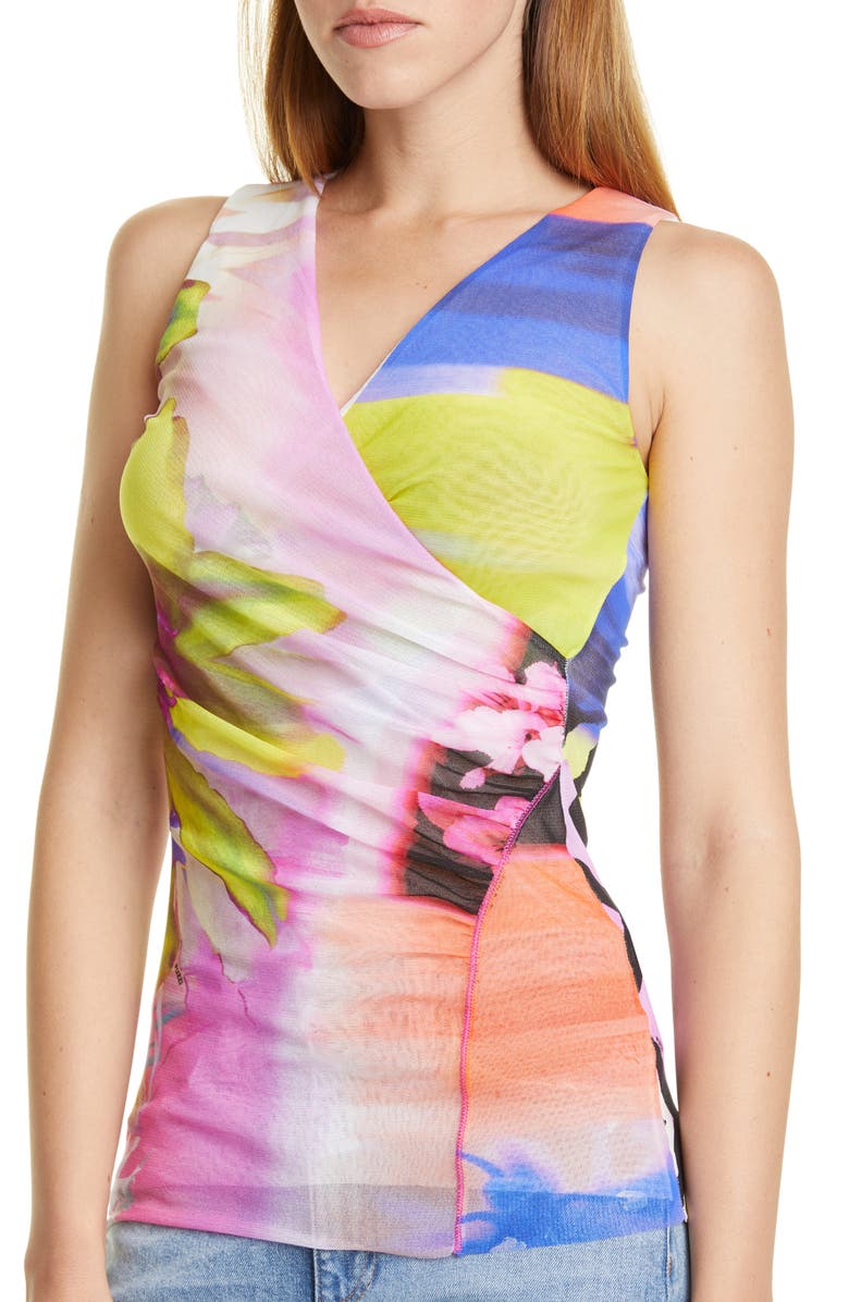 Fuzzi Floral & Chevron Sleeveless Wrap Top, Alternate, color,