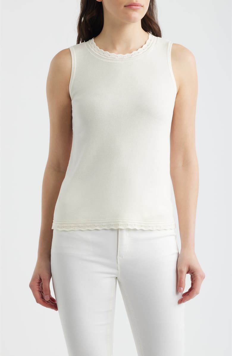 Anne Klein Scallop Trim Sleeveless Sweater, Main, color, White Dove