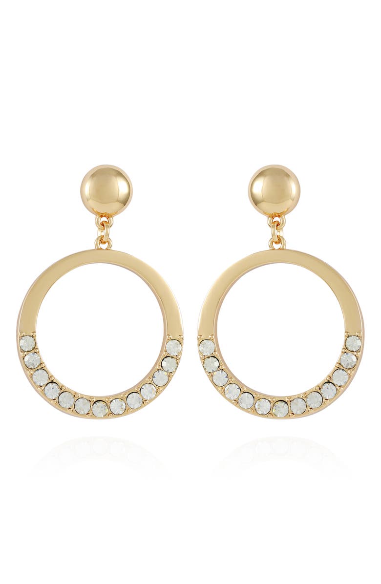 T Tahari Pavé Crystal Circle Drop Earrings, Main, color, Goldtone