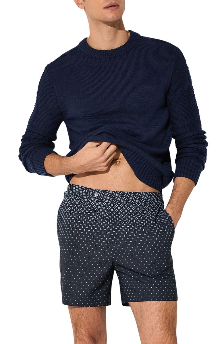 Reiss Darli Gradient Geo Print Side Adjuster Swim Trunks, Main, color, Navy