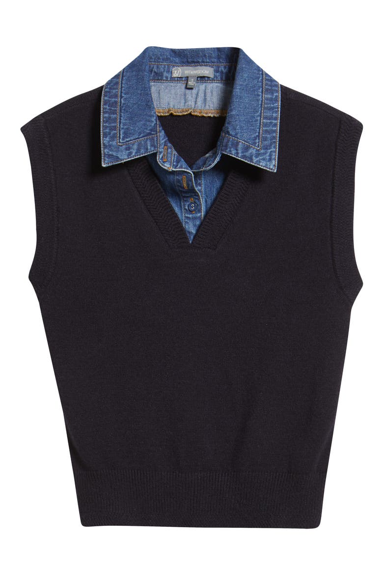Mixed Media Sweater Vest, Alternate, color, NAVY/ BLUE