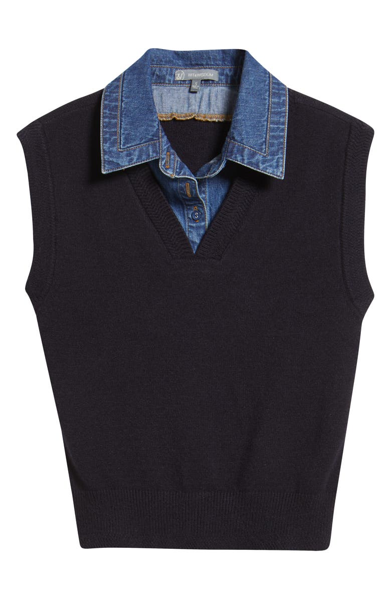 Wit & Wisdom Mixed Media Sweater Vest, Alternate, color, Navy/ Blue