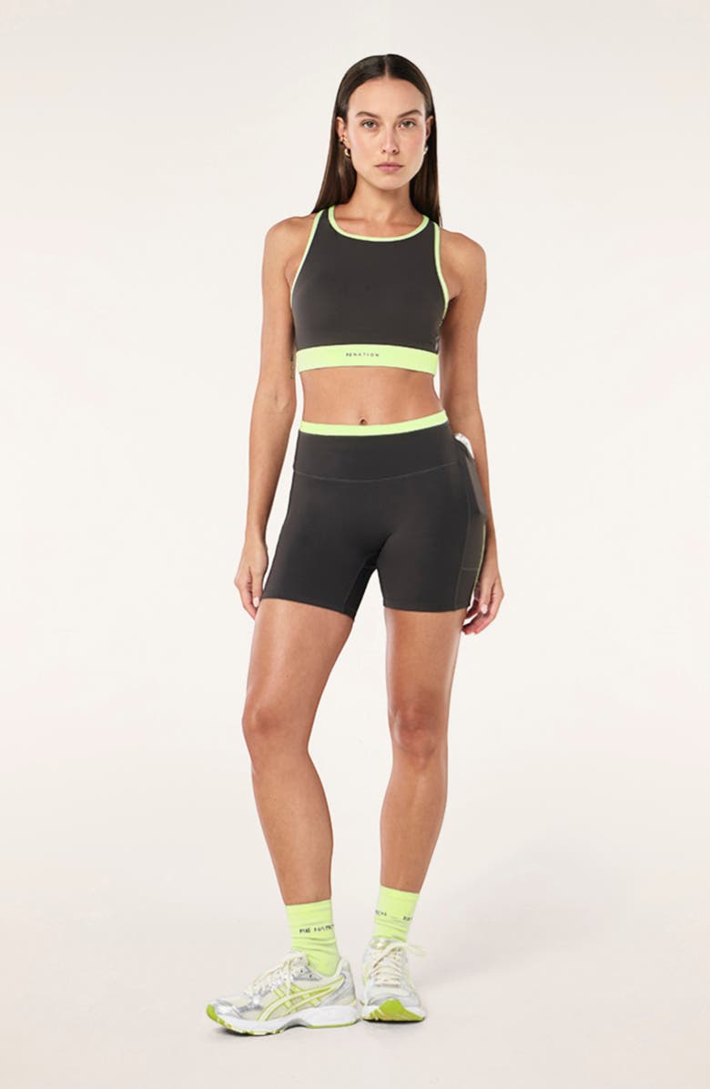 P.E Nation Rapid High Neck Sports Bra, Alternate, color, Caviar/ Washed Lime