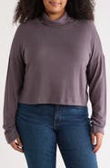 Renee C Cowl Neck Long Sleeve Brushed Knit Crop Top