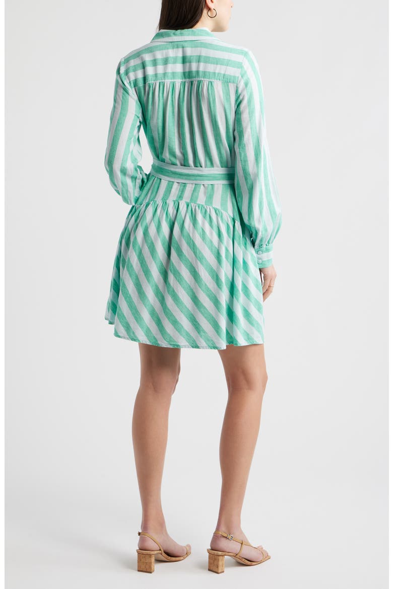 Long Sleeve Linen Blend Mini Shirtdress, Alternate, color, BLUE- GREEN CABANA STRIPE