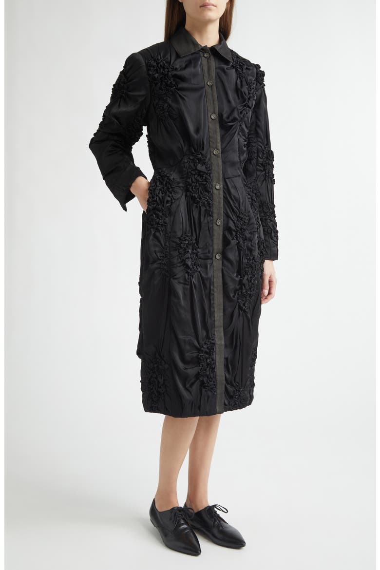 Smocked Tailored Satin Cocoon Coat, Main, color, BLACK