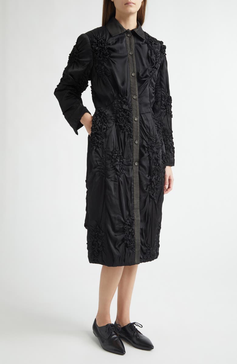 Meruert Tolegen Smocked Tailored Satin Cocoon Coat, Main, color, Black