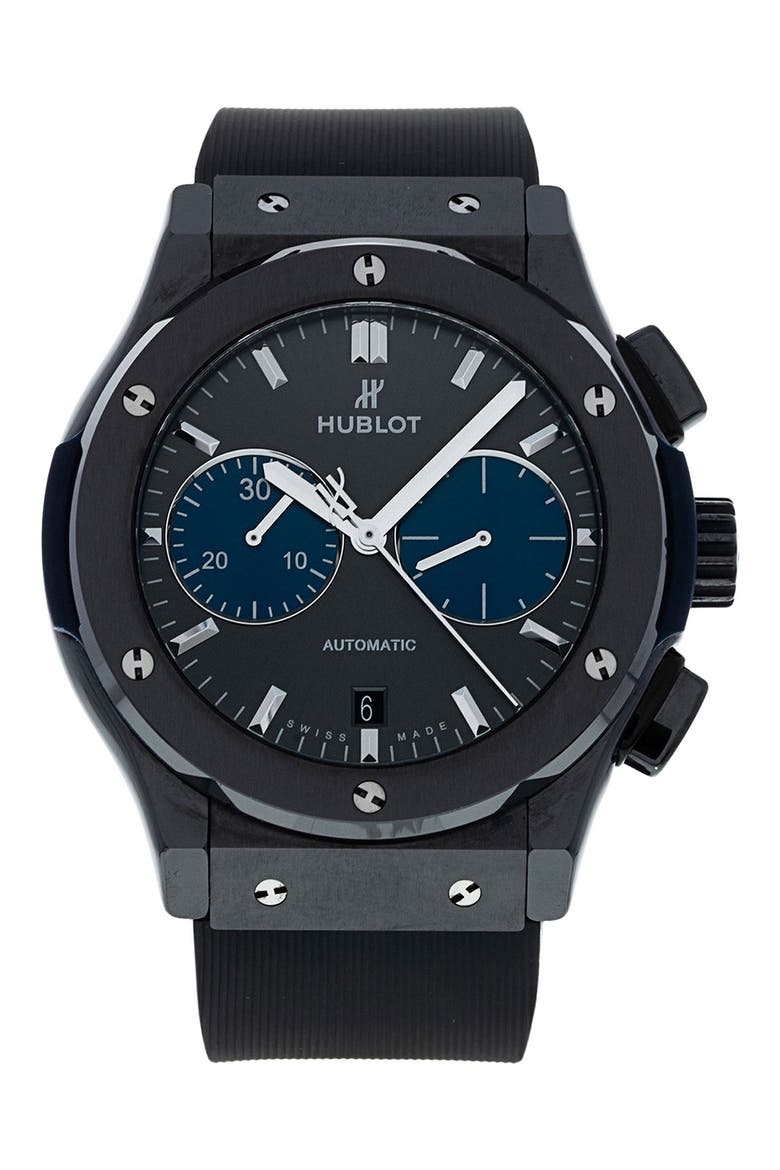 Hublot Preowned 2023 Classic Fusion Chronograph Rubber Strap Watch, 45mm, Main, color, BLACK