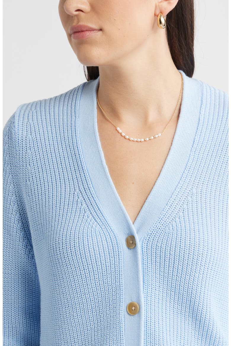 Shaker Stitch V-Neck Pima Cotton Cardigan, Alternate, color, BLUE WINDSURFER