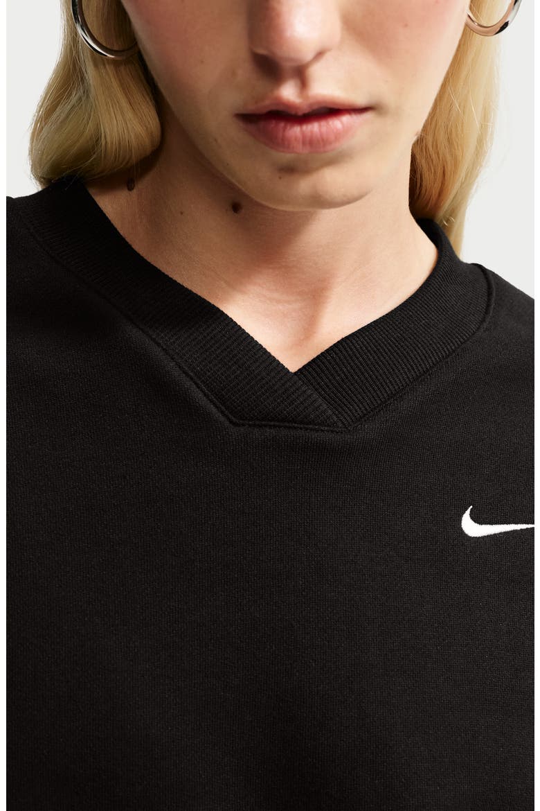 Sportswear Oversized V-Neck Fleece Sweatshirt, Alternate, color, TOTAL BLACK/ SAIL