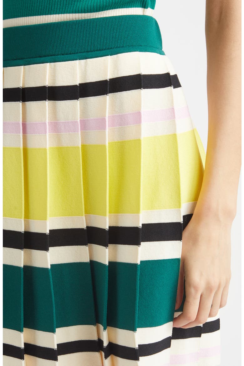 Runous Helvi Stripe Pleated Knit Skirt, Alternate, color, DARK GREEN YELLOW BLACK