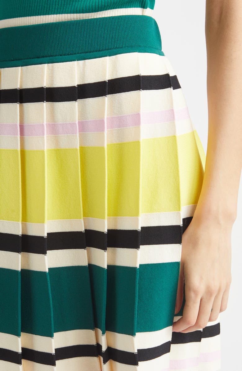 Marimekko Runous Helvi Stripe Pleated Knit Skirt, Alternate, color, Dark Green Yellow Black