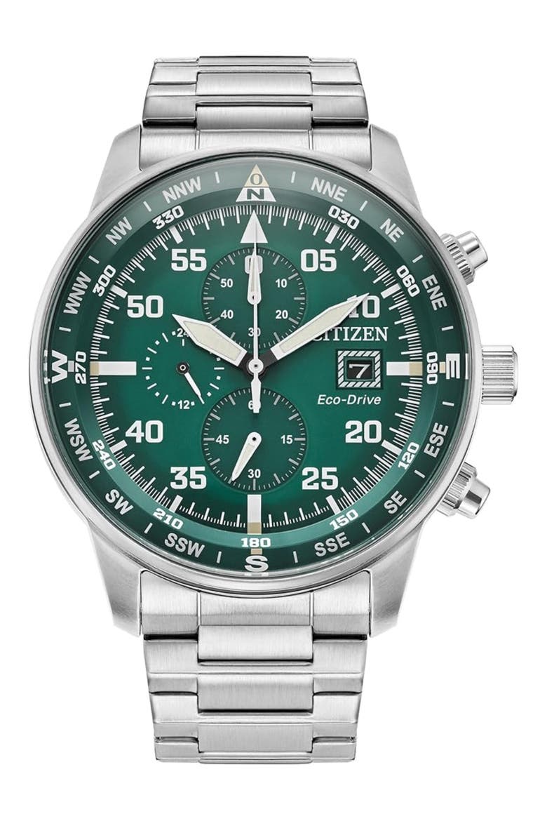 Chronograph Eco-Drive Bracelet Watch, 44mm x 12mm, Main, color, SILVER