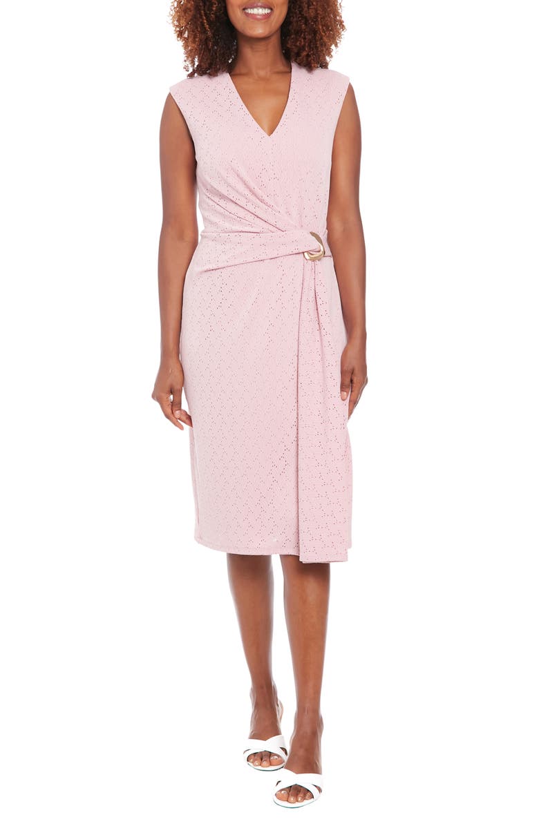 London Times Sleeveless Twisted Waist Midi Dress, Main, color, Shell Pink
