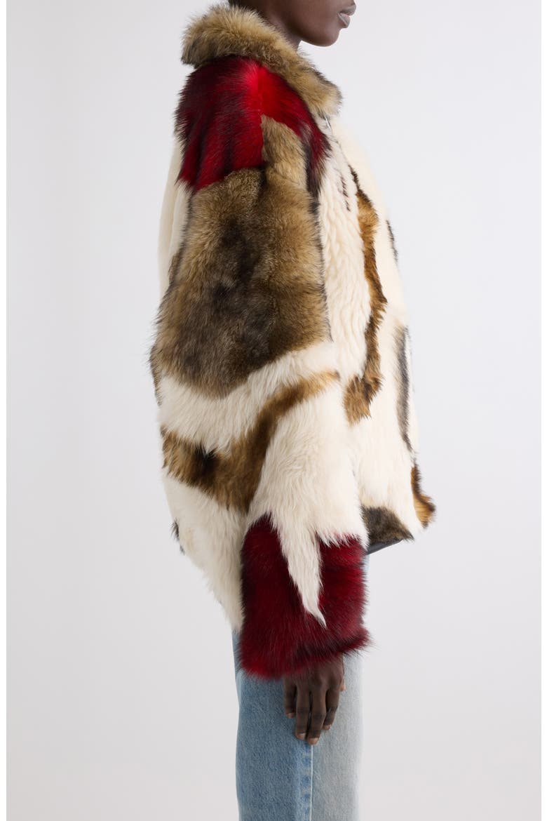 Roama Print Genuine Shearling Jacket, Alternate, color, ECRU/ RED