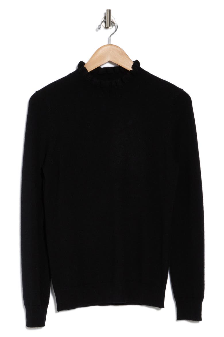 Ruffle Mock Neck Cashmere Sweater, Alternate, color, BLACK
