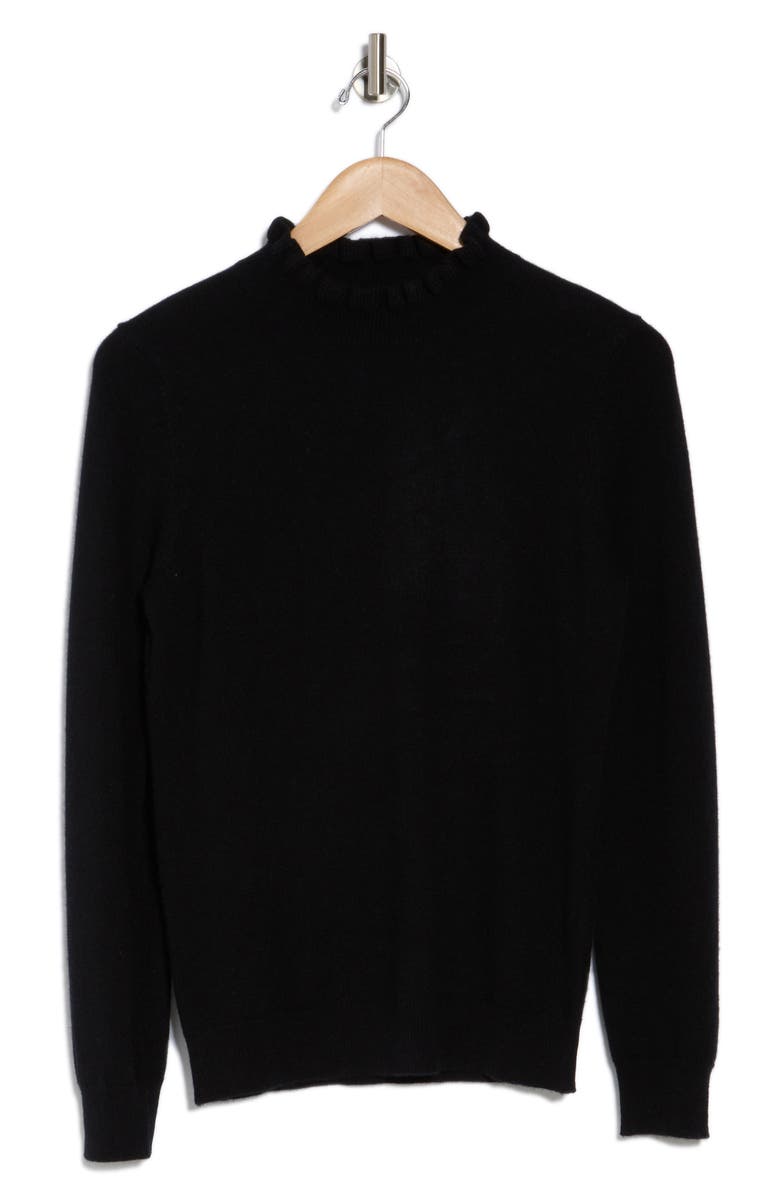 Sofia Cashmere Ruffle Mock Neck Cashmere Sweater, Alternate, color, Black