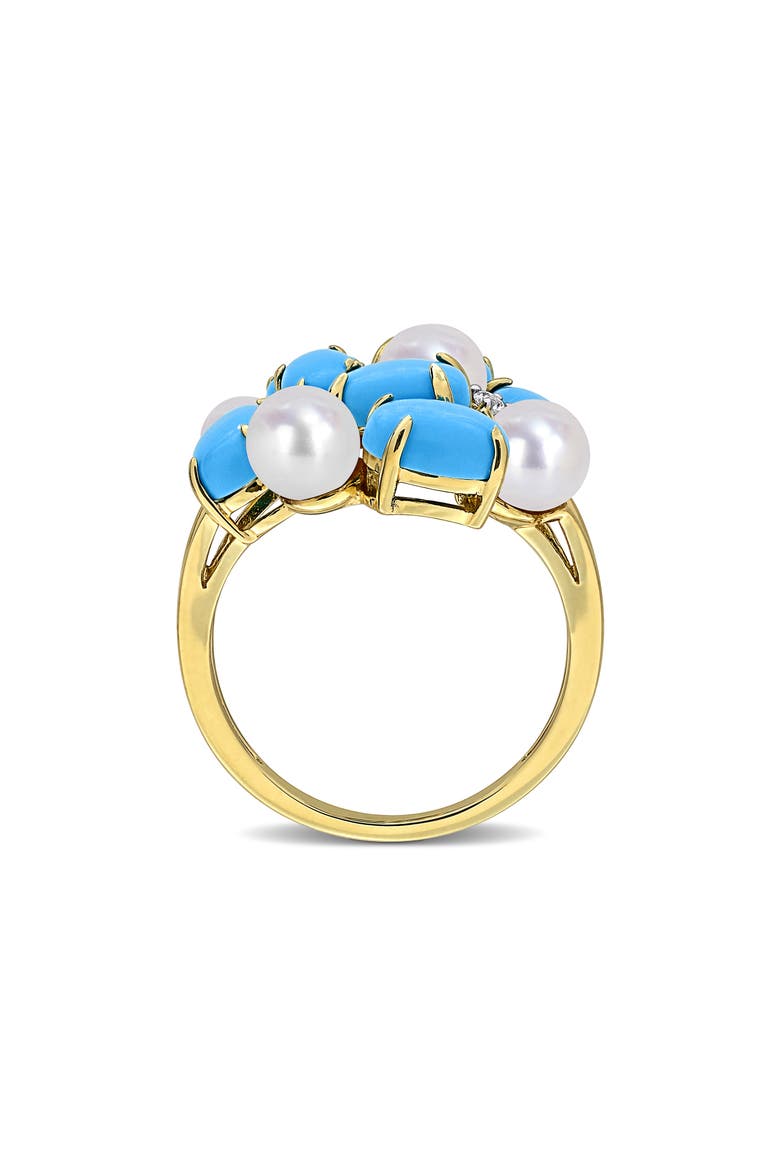 Cultured Freshwater Pearl & Created Turquoise Cluster Ring, Alternate, color, TURQUOISE