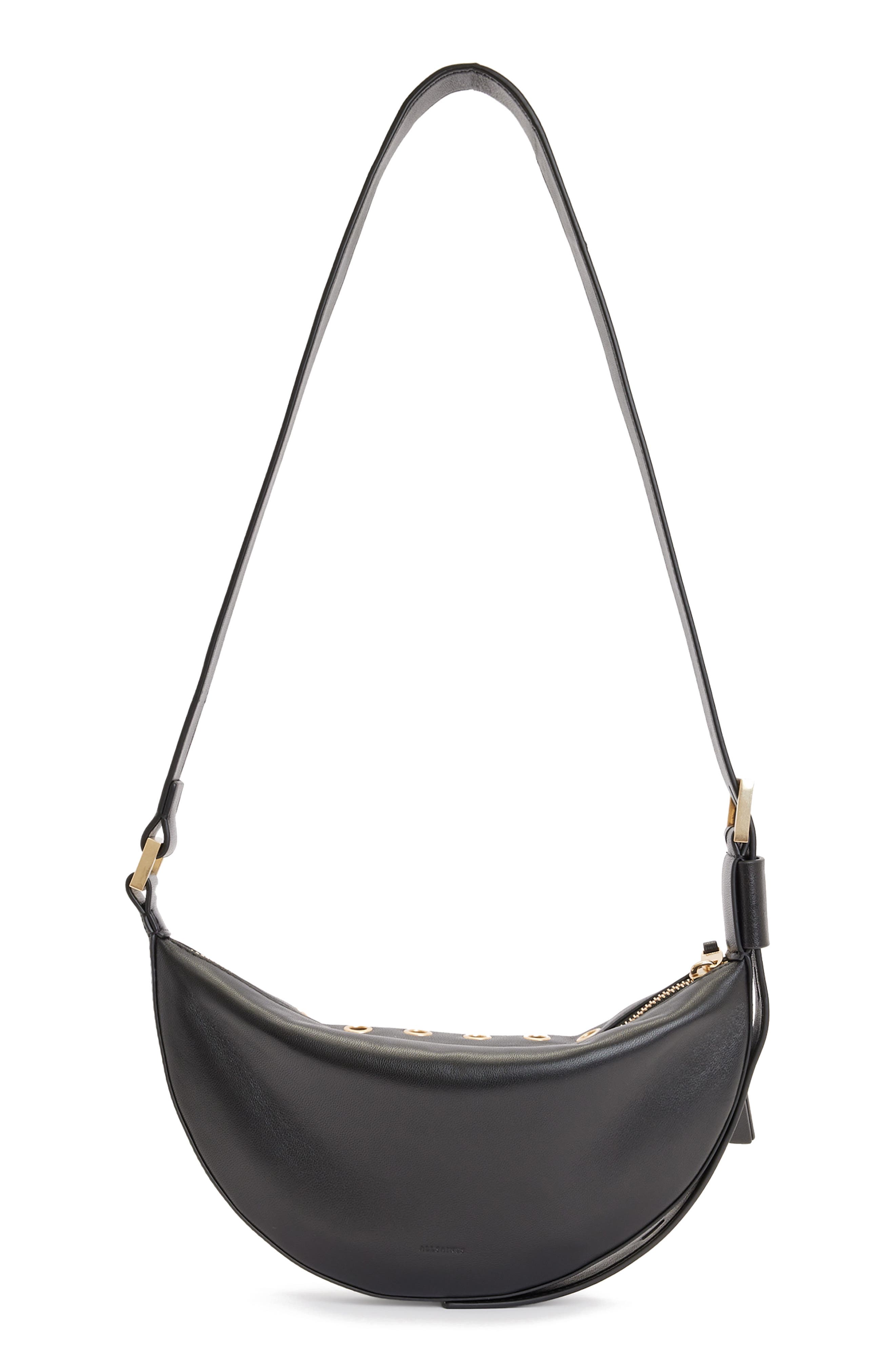 AllSaints Half Moon Grommet Crossbody Bag, Alternate, color, 