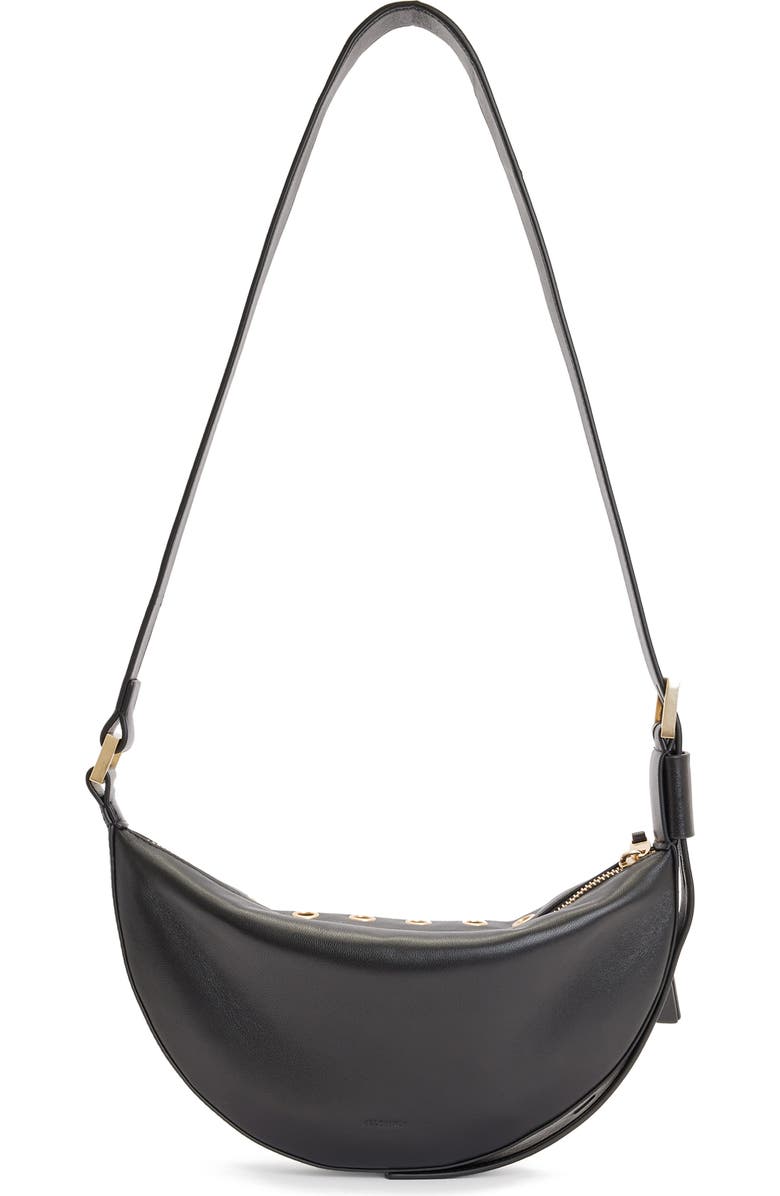 AllSaints Half Moon Grommet Crossbody Bag, Alternate, color,