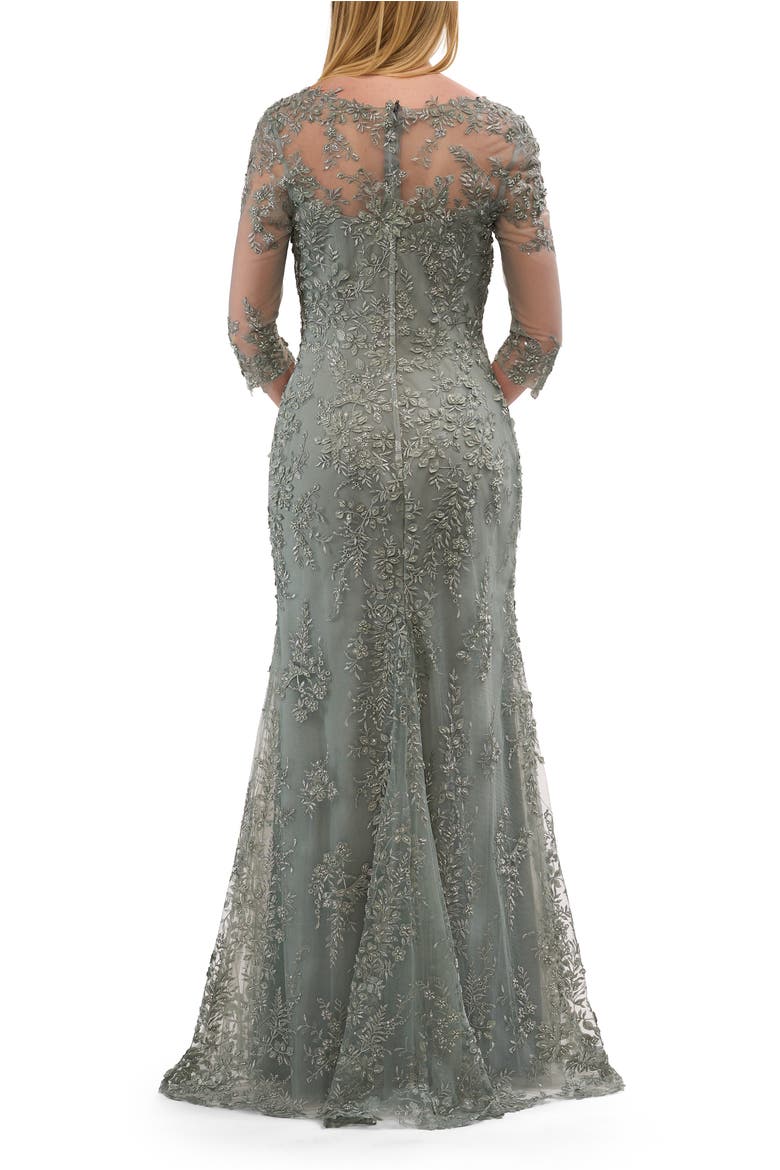 Unique Lace Gown with Square Neckline and Illusion Sleeves, Alternate, color, Dusty Sage