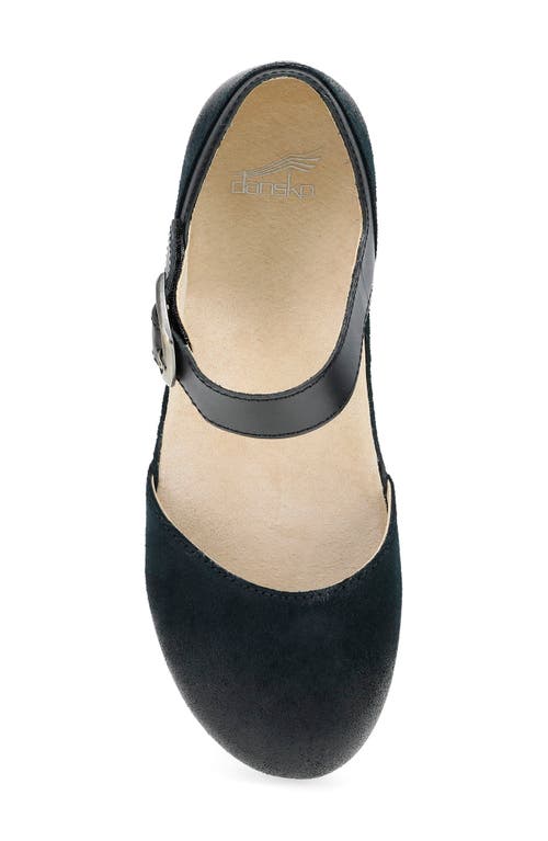 Dansko Mae Ankle Strap Platform Clog In Black Burnished Suede