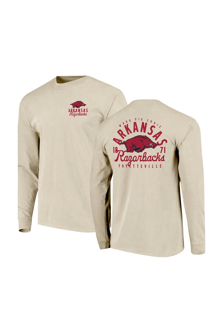 Men's Natural Arkansas Razorbacks Comfort Colors Mascot Overlay Long Sleeve T-Shirt, Main, color, Natural