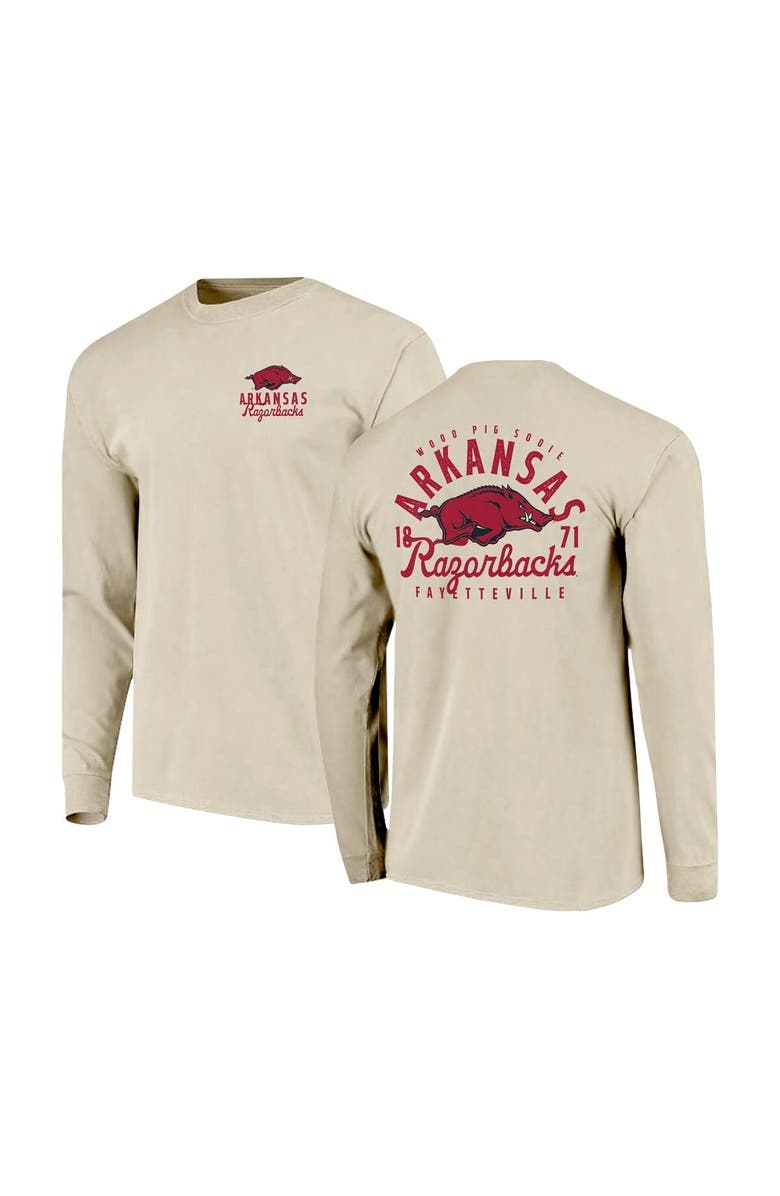 IMAGE ONE Men's Natural Arkansas Razorbacks Comfort Colors Mascot Overlay Long Sleeve T-Shirt, Main, color, Natural