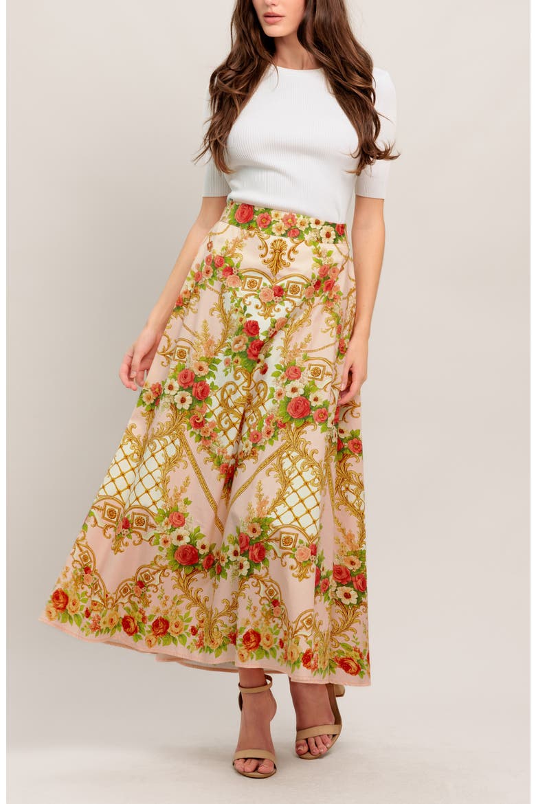 Printed Midi Skirt, Alternate, color, PINK