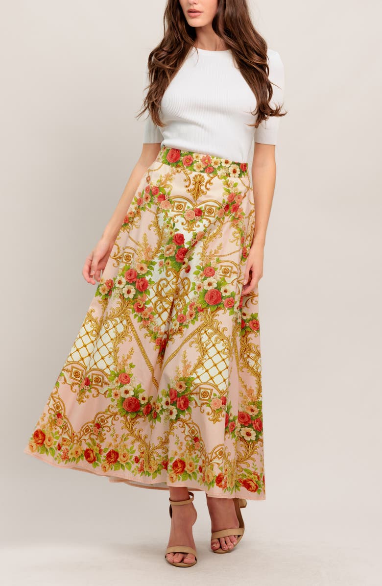 FLYING TOMATO Printed Midi Skirt, Alternate, color, Pink