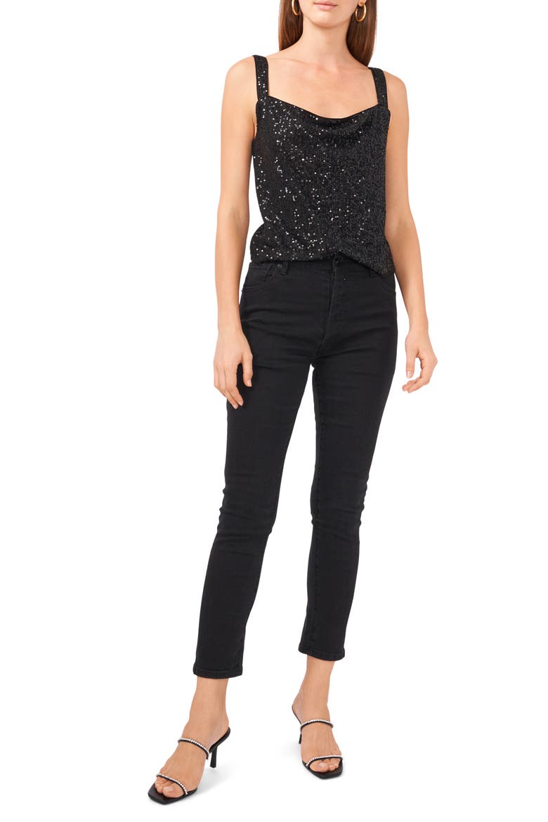 Wide Strap Drape Neck Sequin Tank, Alternate, color, RICH BLACK