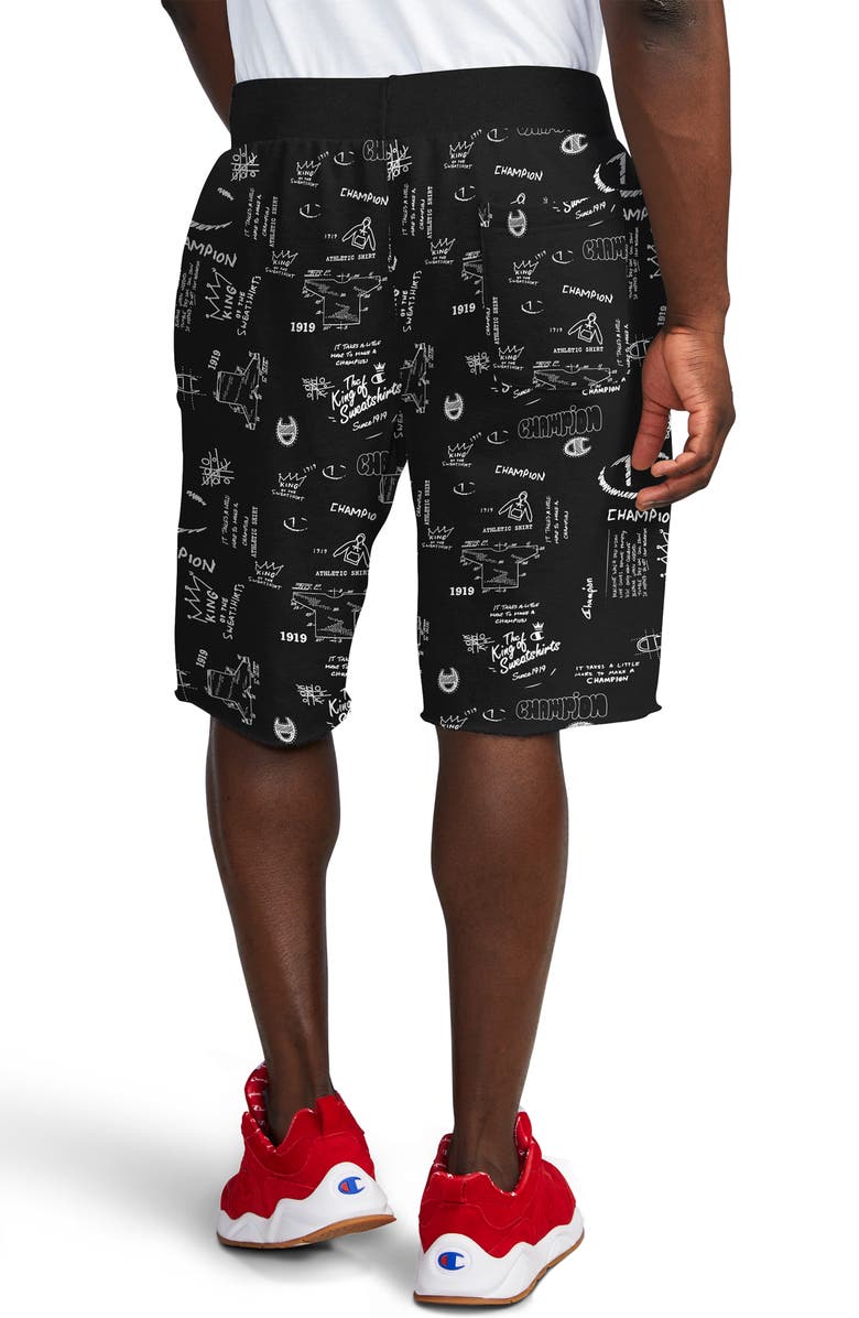 Champion Reverse Weave Scribble Print Fleece Shorts, Alternate, color, 