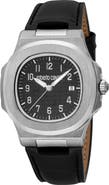 Roberto Cavalli Impeto Leather Strap Quartz Watch, 39mm