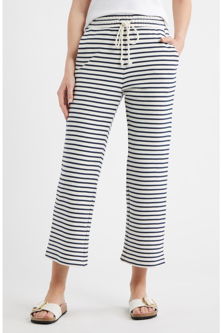 Cotton Blend French Terry Drawstring Pants, Main, color, IVORY- NAVY STRIPE