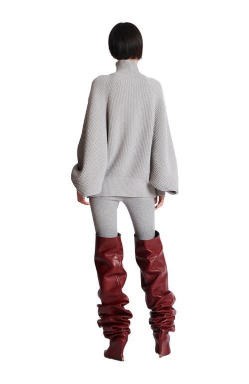 Balmain Oversized Turtleneck Ribbed Knit Sweater In Gray