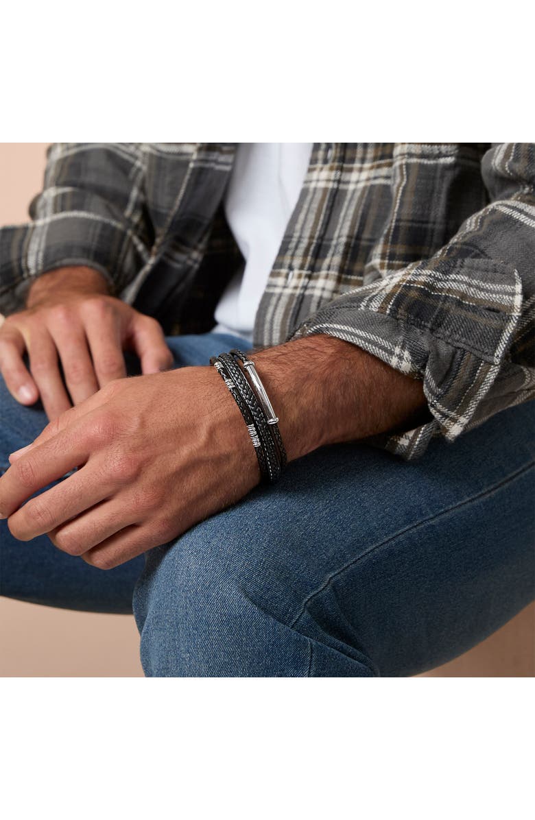 Lucky Brand Stainless Steel Triple Row Black Cord Bracelet - 8.25", Alternate, color, Black / Silver