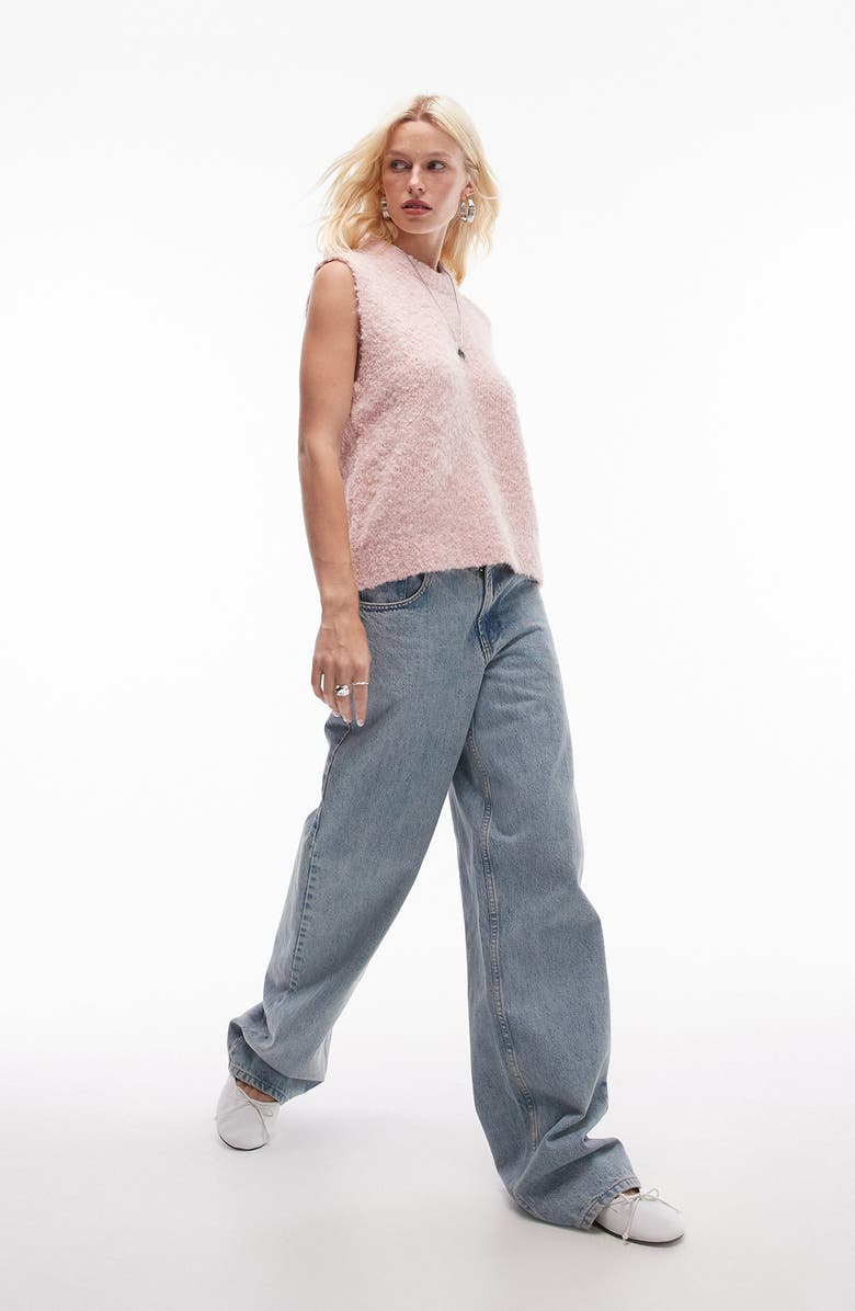 Topshop Bouclé Pullover Vest, Alternate, color, Light Pink