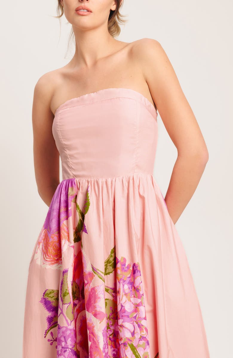 FLYING TOMATO Print Strapless Cotton Maxi Dress, Alternate, color, Light Pink