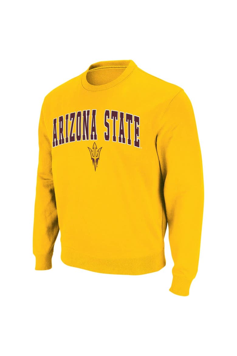 Men's Colosseum Gold Arizona State Sun Devils Arch & Logo Crew Neck Sweatshirt, Alternate, color, Gold