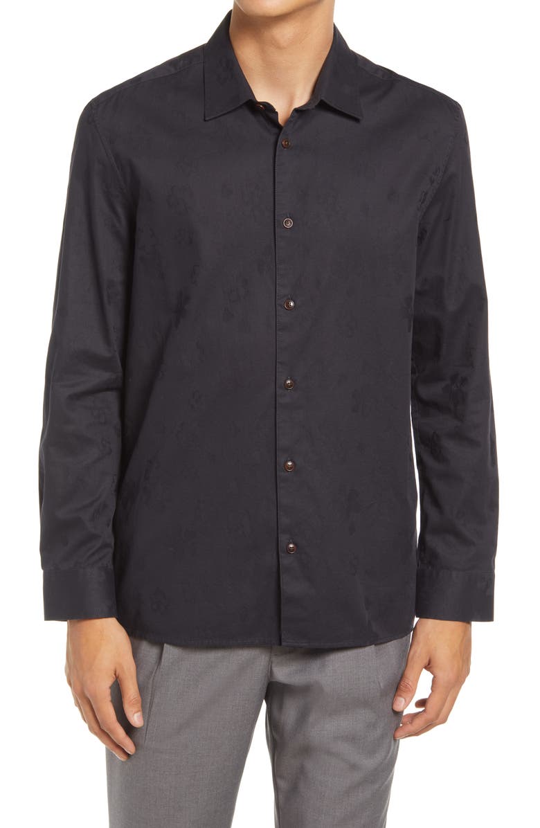 Ted Baker London Nested Floral Jacquard Long Sleeve Button-Up Shirt, Main, color, 