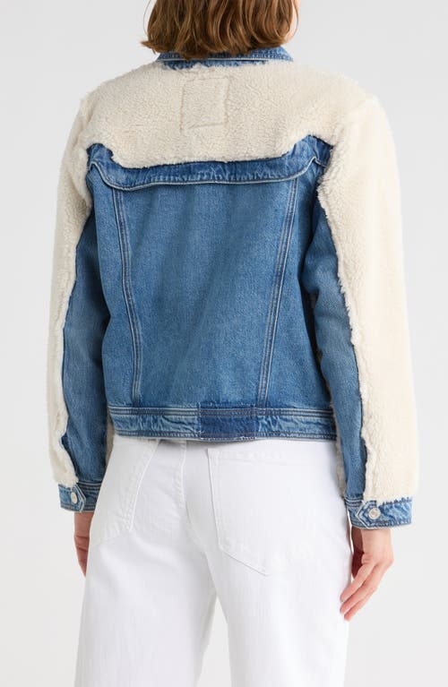 Mother The Backbend Fleece Trim Denim Trucker Jacket In Blue