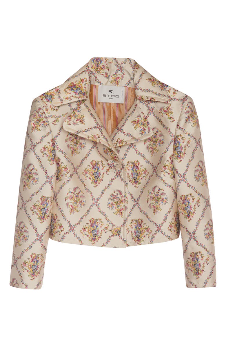 Etro Lattice Floral Jacquard Crop Jacket, Alternate, color,