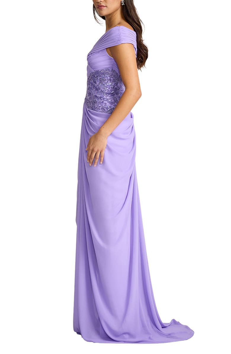 Tadashi Shoji Beaded Off the Shoulder Chiffon Gown, Alternate, color, Lavender Mist