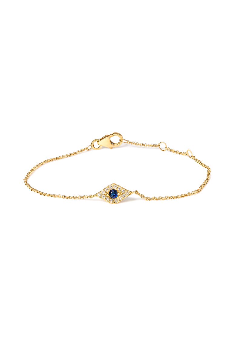 10K Yellow Gold Blue Sapphire and Diamond Accent Evil Eye Station Link Bracelet, Main, color, Yellow