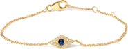 Haus of Brilliance 10K Yellow Gold Blue Sapphire and Diamond Accent Evil Eye Station Link Bracelet