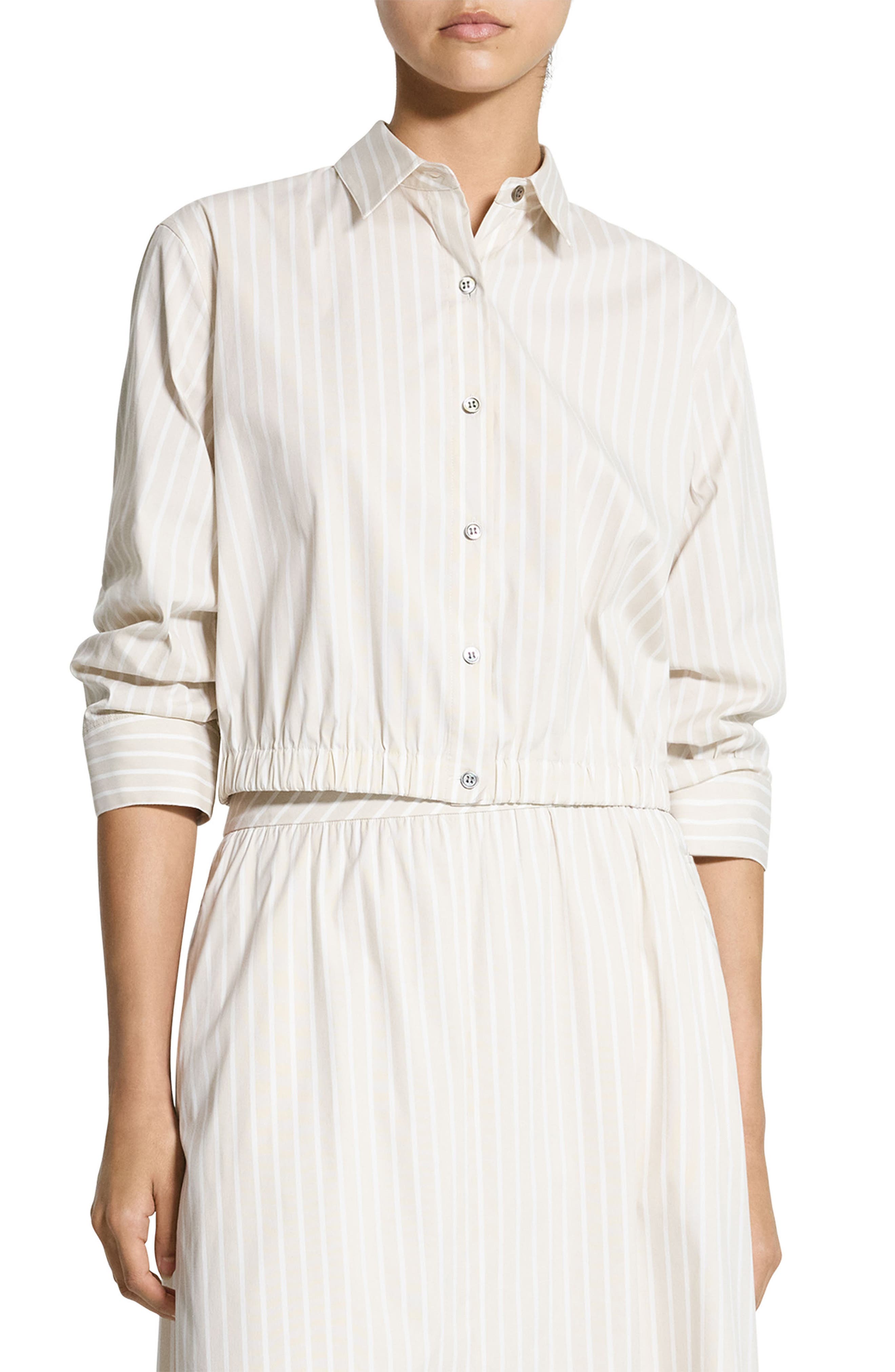 Stripe Fixed Sleeve Cotton Blend Button-Up Shirt